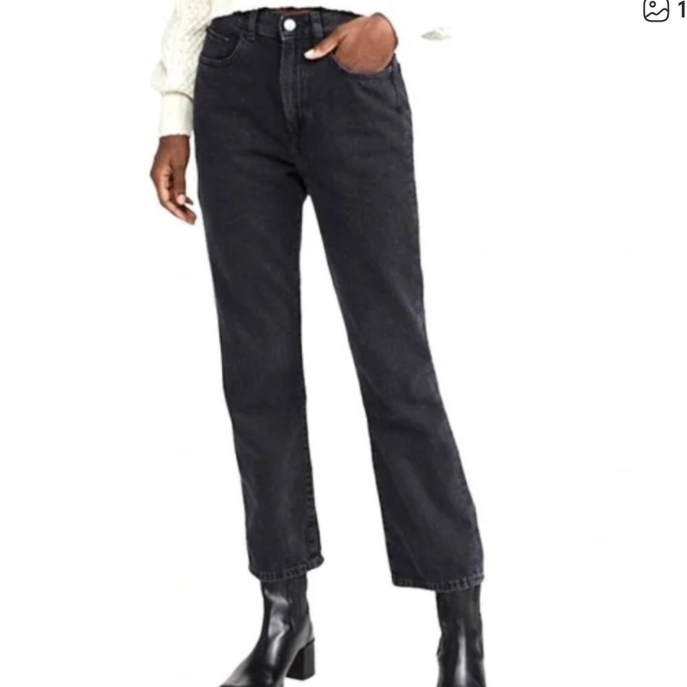 DL1961 Women Demie Straight High Rise Cropped Black Wash Denim Jeans Size 24